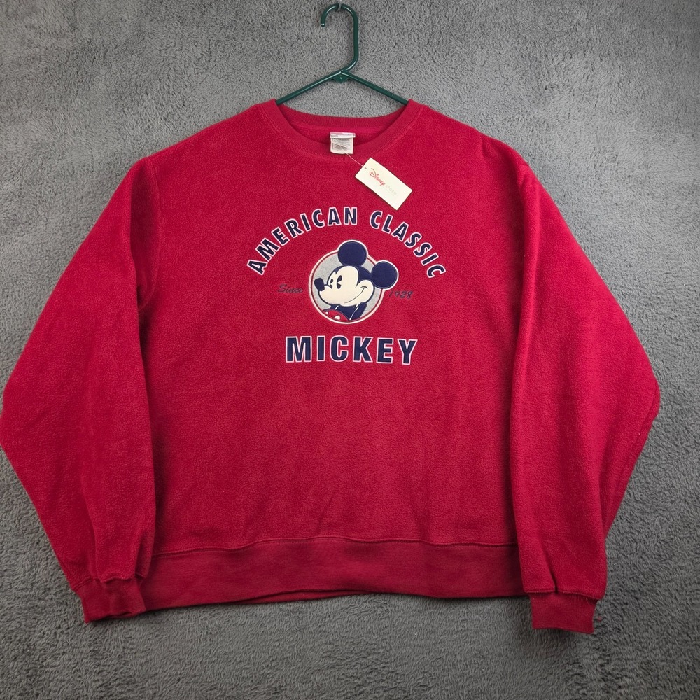 Disney Store Mickey Mouse Sweatshirt Men's Extra Large Red Embroidered NWT